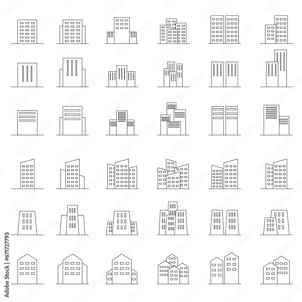 Building Design Space Icon Buildings icon set. Architecture line icons set on white background for ...