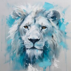 Wall Mural - Artistic portrait of a white lion, abstract oil painting.