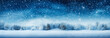  An image of a panoramic snowy landscape with trees and a starry night sky. The image can be used as a background for winter-related websites or as a banner for a holiday event.