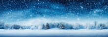  An Image Of A Panoramic Snowy Landscape With Trees And A Starry Night Sky. The Image Can Be Used As A Background For Winter-related Websites Or As A Banner For A Holiday Event.