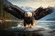Bald Eagle Flying and Hunting Over Water. ai generative