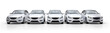 fleet of white cars in a row isolated from transparent background