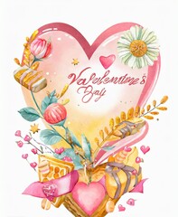 Sticker - ''Happy Valentine's Day'' Heart Shape Art Design Illustration