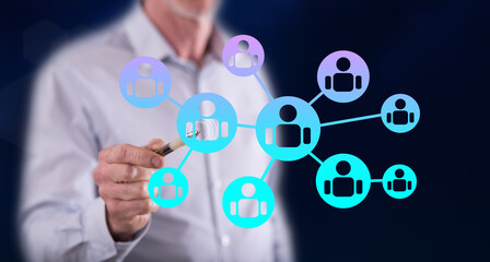 Wall Mural - man touching a social network concept