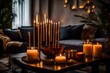 table setting in a room, Scented candles and aroma incense sticks on table in living room