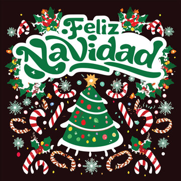 Feliz Navidad (árbol de navidad) lettering Christmas tree Winter eps vector illustration for t shirt, Hoodie, Clipart, posters, greeting card, stickers and Multi use