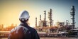 © ETAJOE - Engineer working at oil and gas plant. Refinery plant. Equipment steel pipes. Industry and factory