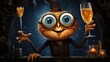  a close up of a cartoon character holding a glass of wine and looking at the camera with a goofy look on his face.  generative ai