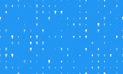 Poster - Seamless background pattern of evenly spaced white lamp symbols of different sizes and opacity. Vector illustration on blue background with stars