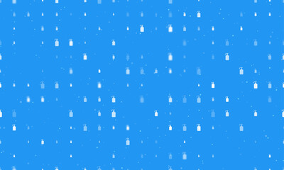 Poster - Seamless background pattern of evenly spaced white liquid soap symbols of different sizes and opacity. Vector illustration on blue background with stars