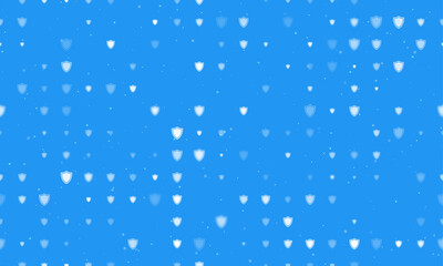 Poster - Seamless background pattern of evenly spaced white shield symbols of different sizes and opacity. Vector illustration on blue background with stars