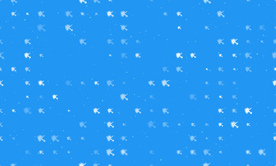 Poster - Seamless background pattern of evenly spaced white ball bounces off the shield symbols of different sizes and opacity. Vector illustration on blue background with stars