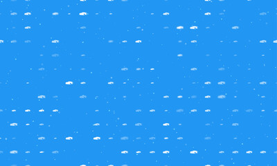 Poster - Seamless background pattern of evenly spaced white sport car symbols of different sizes and opacity. Vector illustration on blue background with stars