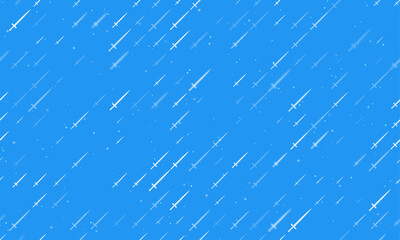 Poster - Seamless background pattern of evenly spaced white sword symbols of different sizes and opacity. Vector illustration on blue background with stars
