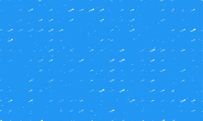 Poster - Seamless background pattern of evenly spaced white trumpet symbols of different sizes and opacity. Vector illustration on blue background with stars