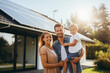 Eco-Friendly Living: A family embracing a sustainable lifestyle, featuring solar panels and eco-friendly home improvements