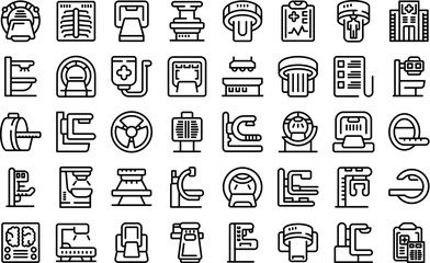 Poster - X-ray machine icons set outline vector. Medical hospital device. Machine surgery room