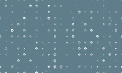 Poster - Seamless background pattern of evenly spaced white cloud technology symbols of different sizes and opacity. Vector illustration on blue grey background with stars