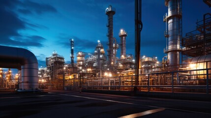 Wall Mural - Industrial oil and gas plant. Refinery plant. Equipment steel pipes. industrial pipeline and factory