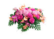 pink flower bouquet with dusty pink and cream roses, peonies, hydrangeas, and tropical leaves. Spring bouquets isolated on a transparent background. PNG, cutout, or clipping path.