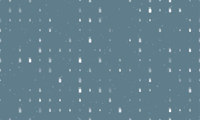 Poster - Seamless background pattern of evenly spaced white liquid soap symbols of different sizes and opacity. Vector illustration on blue grey background with stars