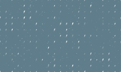 Poster - Seamless background pattern of evenly spaced white lightning symbols of different sizes and opacity. Vector illustration on blue grey background with stars