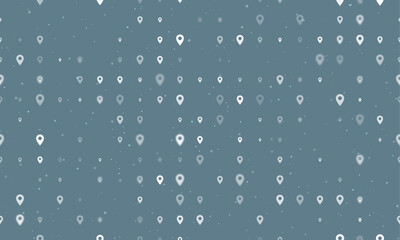 Poster - Seamless background pattern of evenly spaced white location symbols of different sizes and opacity. Vector illustration on blue grey background with stars