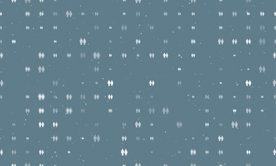 Poster - Seamless background pattern of evenly spaced white man with woman symbols of different sizes and opacity. Vector illustration on blue grey background with stars
