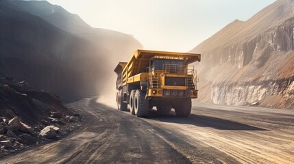 Wall Mural - Open pit mine industry, big yellow mining truck for coal quarry