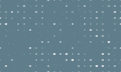 Poster - Seamless background pattern of evenly spaced white square academic cap symbols of different sizes and opacity. Vector illustration on blue grey background with stars