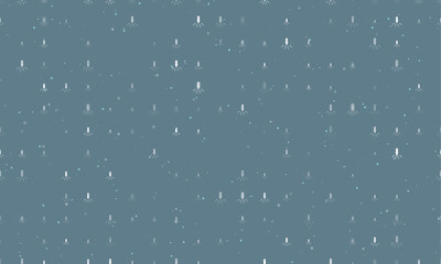 Poster - Seamless background pattern of evenly spaced white garland light bulb symbols of different sizes and opacity. Vector illustration on blue grey background with stars