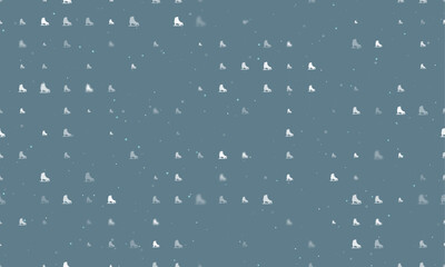 Poster - Seamless background pattern of evenly spaced white womens ice skates of different sizes and opacity. Vector illustration on blue grey background with stars