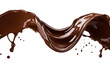 a dark creamy chocolate wave, splashes, or shakes with drops, isolated on a transparent background. PNG, cutout, or clipping path.