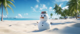 Fototapeta  - snowman in the tropic winter holiday concept