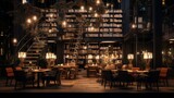 Fototapeta  - A library caf?(C), unlike any traditional setting, where the furniture rearranges itself and menus are projected into the air.