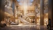 © ImageFusion - A luxurious section of the mall housing high-end designer boutiques, chandeliers hanging from the ceiling, and attendants offering champagne.