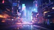Cosmic Crystal City: A Cyberpunk Night Scene in Anime Style