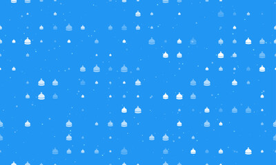Poster - Seamless background pattern of evenly spaced white reception bell symbols of different sizes and opacity. Vector illustration on blue background with stars