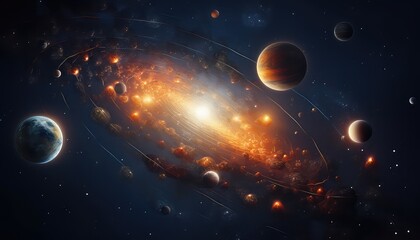 Wall Mural - solar system in milky way show planets orbiting