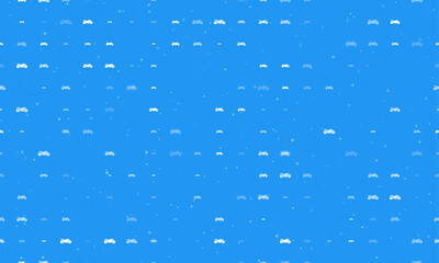 Poster - Seamless background pattern of evenly spaced white bike symbols of different sizes and opacity. Vector illustration on blue background with stars