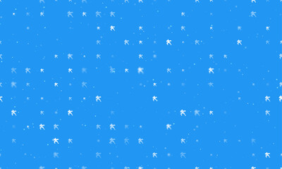Poster - Seamless background pattern of evenly spaced white combat robots of different sizes and opacity. Vector illustration on blue background with stars
