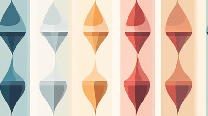  a row of different colored vases sitting next to each other on a white and blue background with a red, orange, yellow, blue, green, pink, and red design.  generative ai