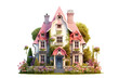Pink house from fairy tales isolated on white, generated by AI