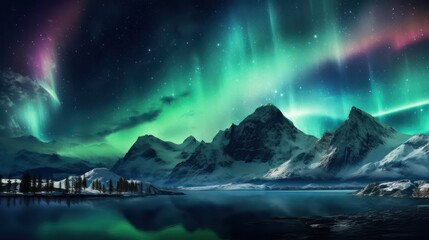 Canvas Print - northern lights against the background of mountains at night