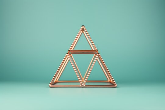 3d rendering of a pyramid made of copper wire on green background