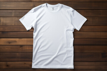 Canvas Print - white t shirt on a wooden background,ai generated