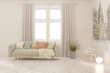 © AntonSh - White living room with sofa. Scandinavian interior design. 3D illustration