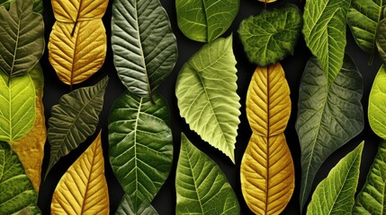 Poster -  a group of green and yellow leaves with green leaves on the bottom of the leaves and yellow leaves on the bottom of the leaves.  generative ai