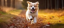 An Exuberant Puppy Joyfully Frolicking Outdoors Following A Lengthy Winter Period