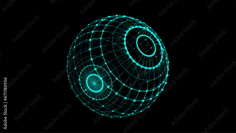 Abstract blue sphere with connecting dots and lines. Wireframe ...